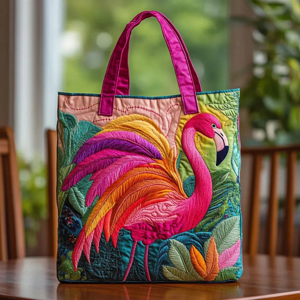 Handgjord väska med flamingo